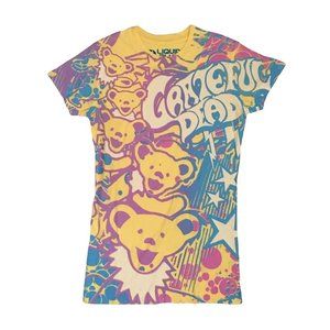 Grateful Dead Dancing Bear Allover Original 2010 Liquid Blue rock T-Shirt S NWT